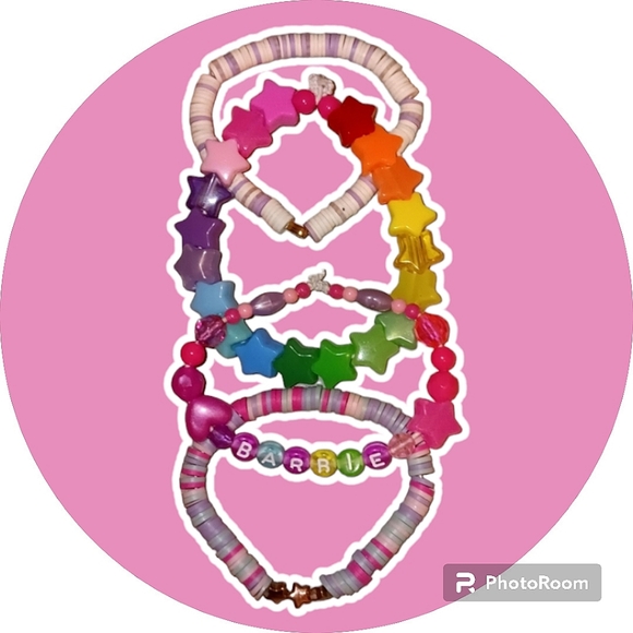 RAINBOW 🌈 COLORFUL BARBIE BEADED STARS KAWAII RAVE BRACELET SET - Picture 2 of 16